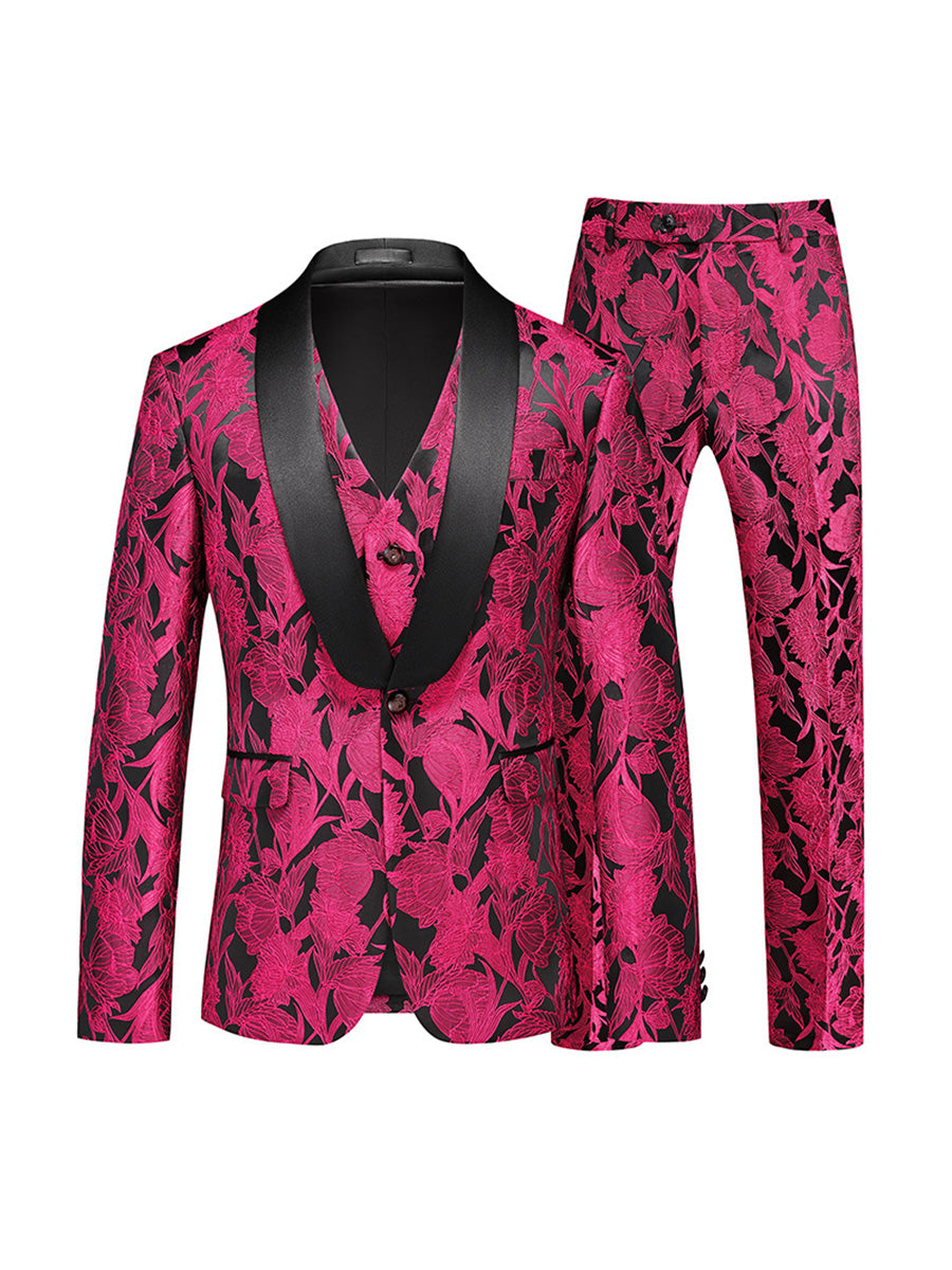 Tailored Fit Single Breasted One-button 3 Pieces Men's Wedding Suits Pink