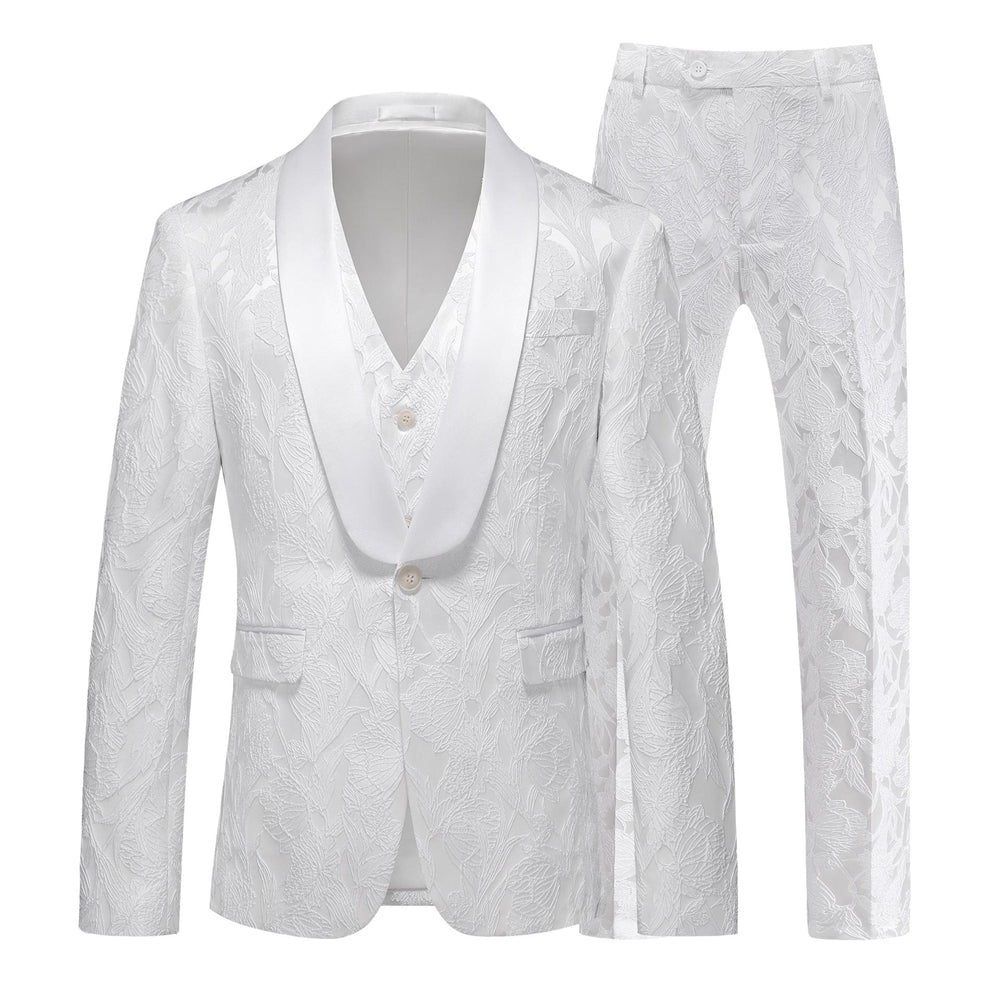 Tailored Fit Single Breasted One-button 3 Pieces Men's Wedding Suits White