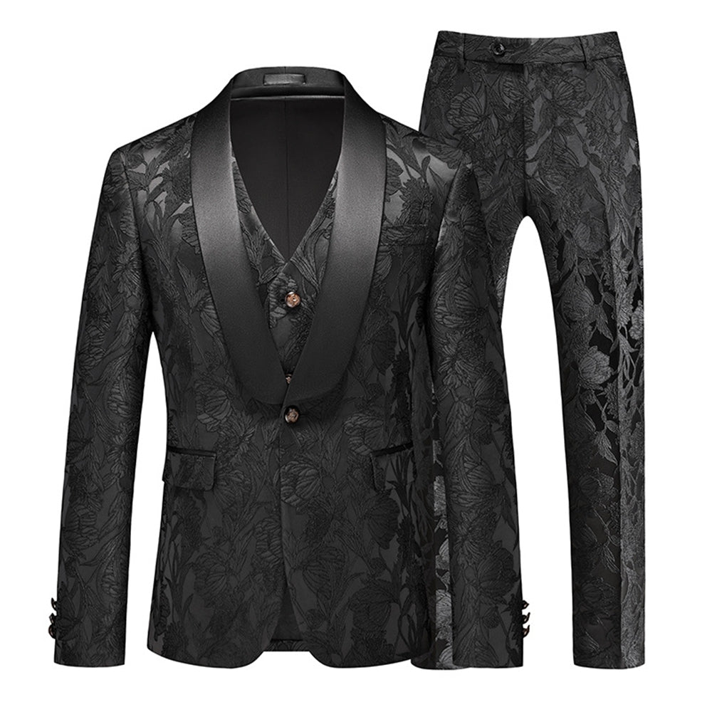 Tailored Fit Single Breasted One-button 3 Pieces Men's Wedding Suits Black