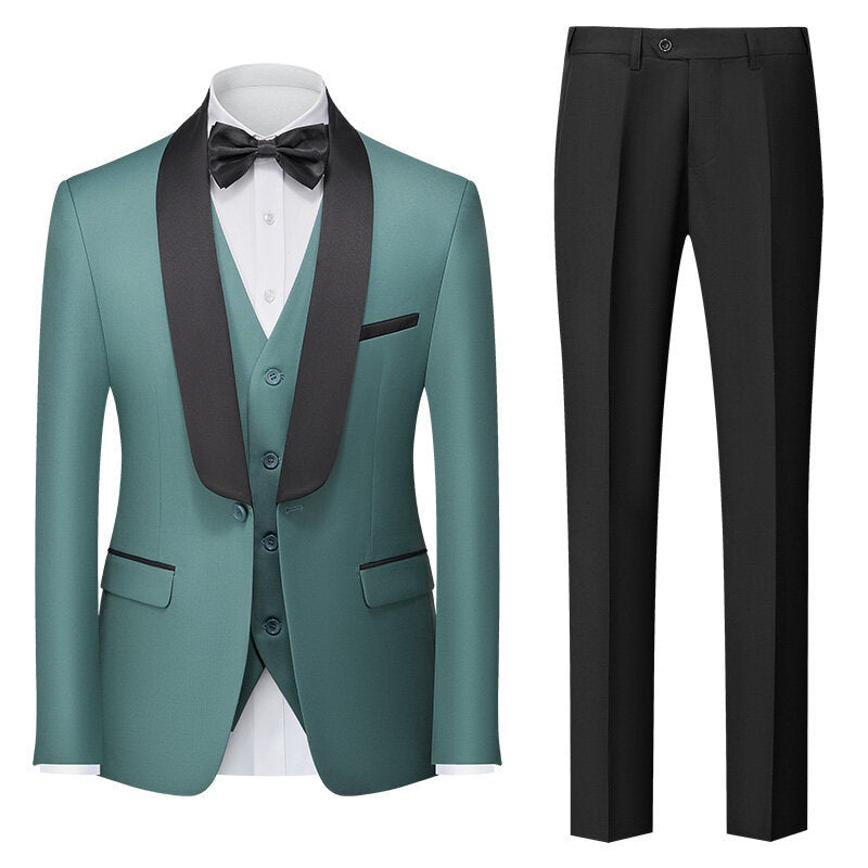 Tailored Fit Shawl Lapel Single Breasted One-button 3 Pieces Solid Colored Men's Suits Bean Green