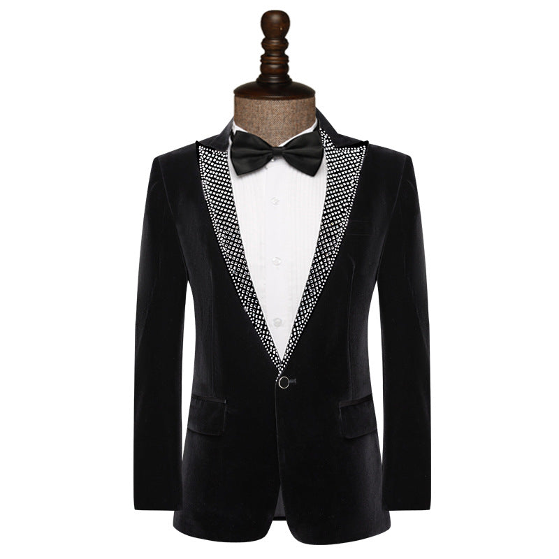 Tailored Fit Peaked Lapel Single Breasted One-Button 2 Pieces Men's Party Suits with Rhinestones