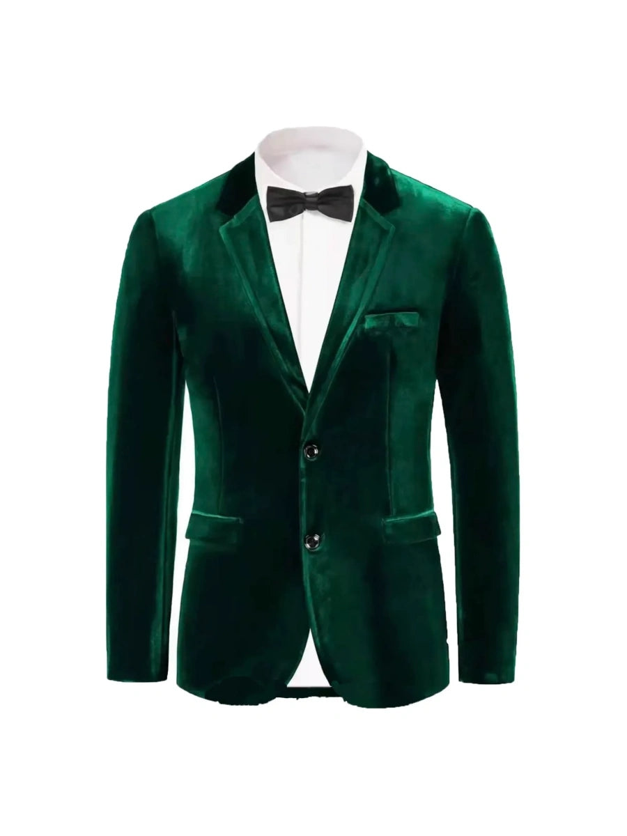 Tailored Fit Notched Lapel Breasted Two-Buttons Velvet Men's Party Jacket Green