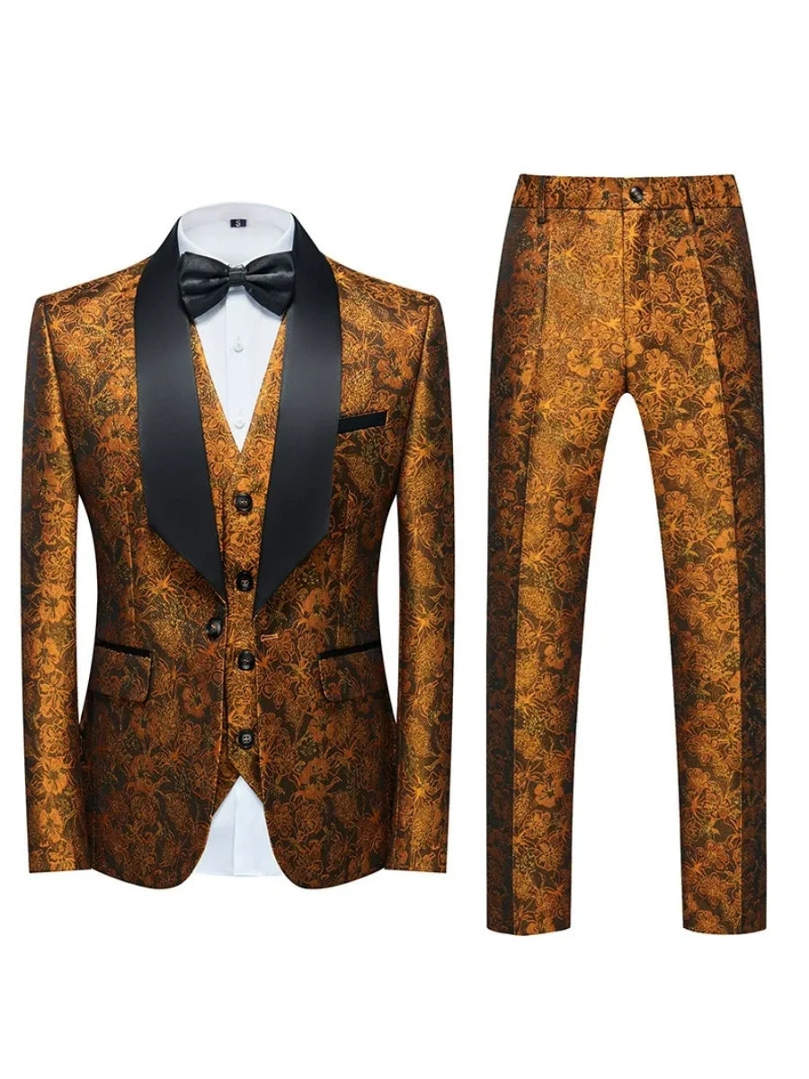 Tailored Fit Single Breasted One-button 2 Pieces Printed Men's Casual Suits Orange