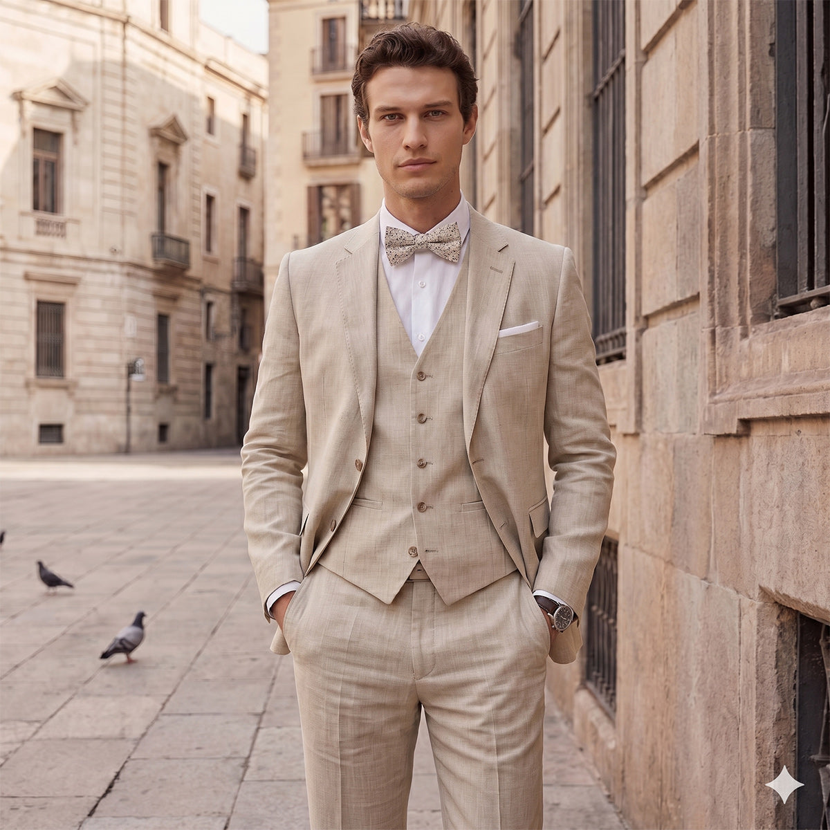 Tailored Fit Single Breasted Two-buttons 3 Pieces Solid Colored Men's Wedding Suits