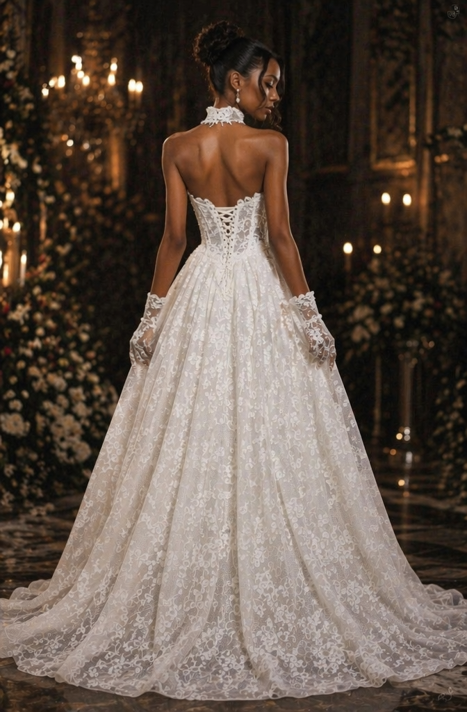Sweetheart Lace A-Line Wedding Dress with Detachable High Neck Collar - Front View