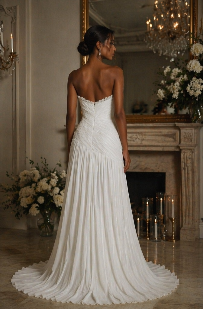 Strapless Pleated Chiffon A-Line Wedding Dress - Back View