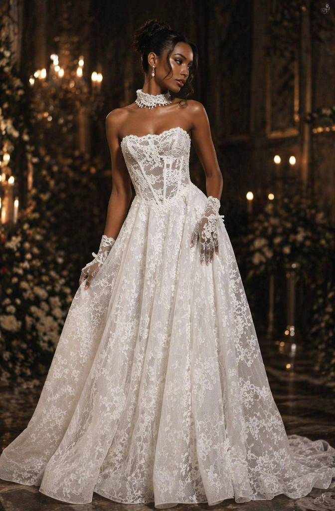 Sweetheart Lace A-Line Wedding Dress with Detachable High Neck Collar - Back View