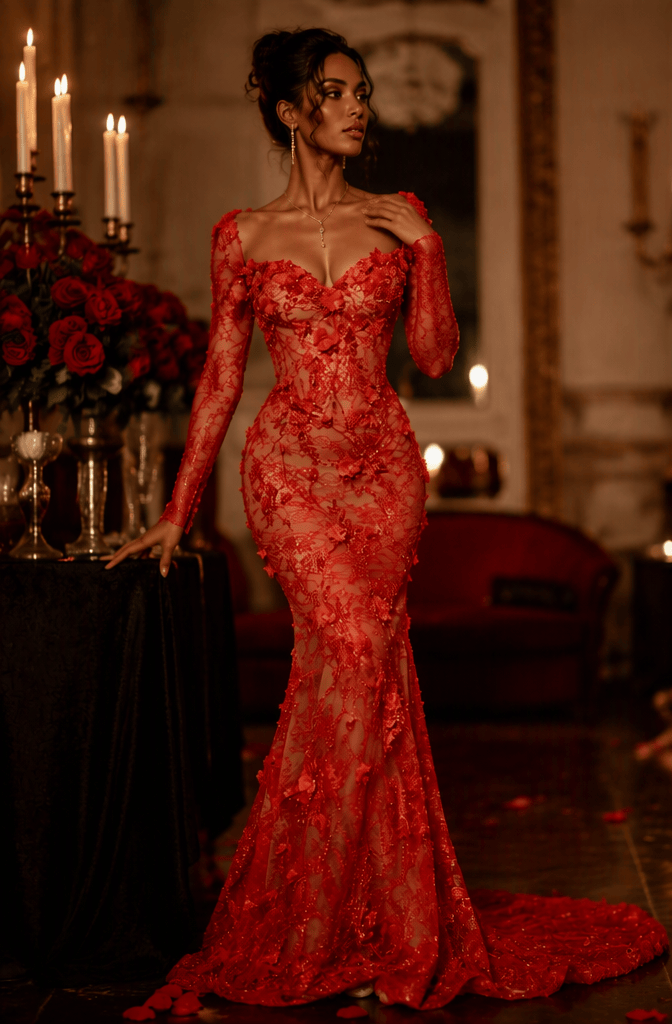 Sequin Beaded Mermaid Prom Dress with 3D Floral Details