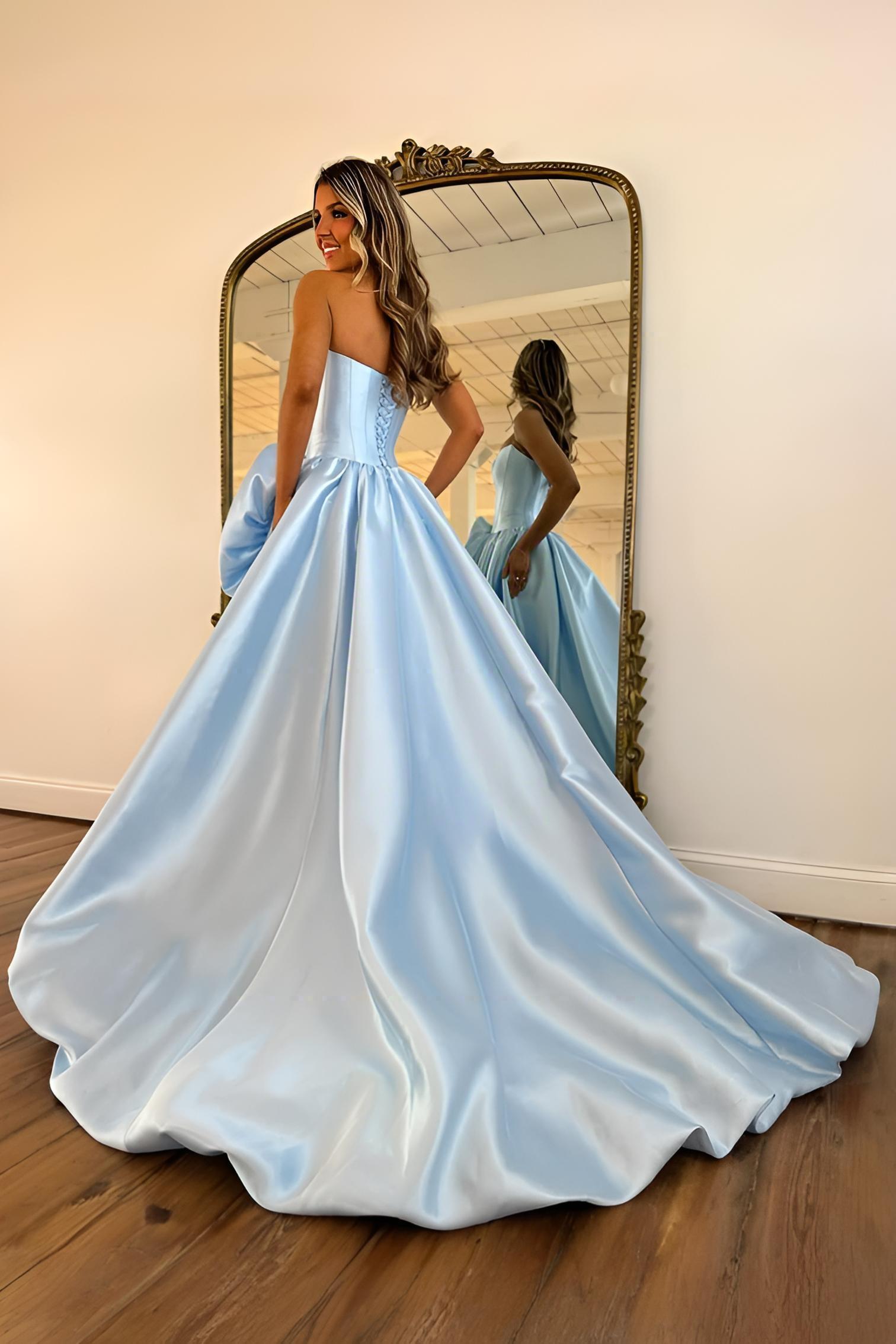 Luxury Strapless Corset Prom Gown with High Slit Skirt and Rosette Accent
