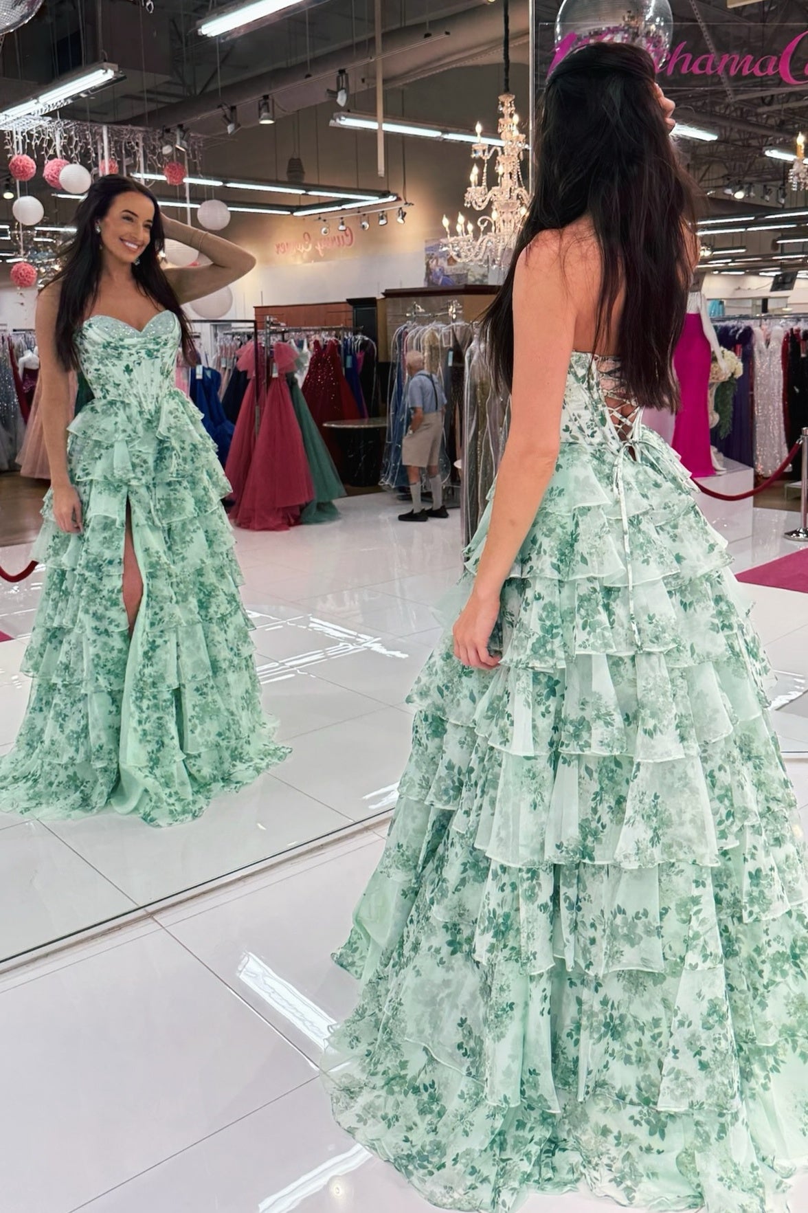 Beautiful A Line Sweetheart Green Corset Prom Dress with Criss Cross Back