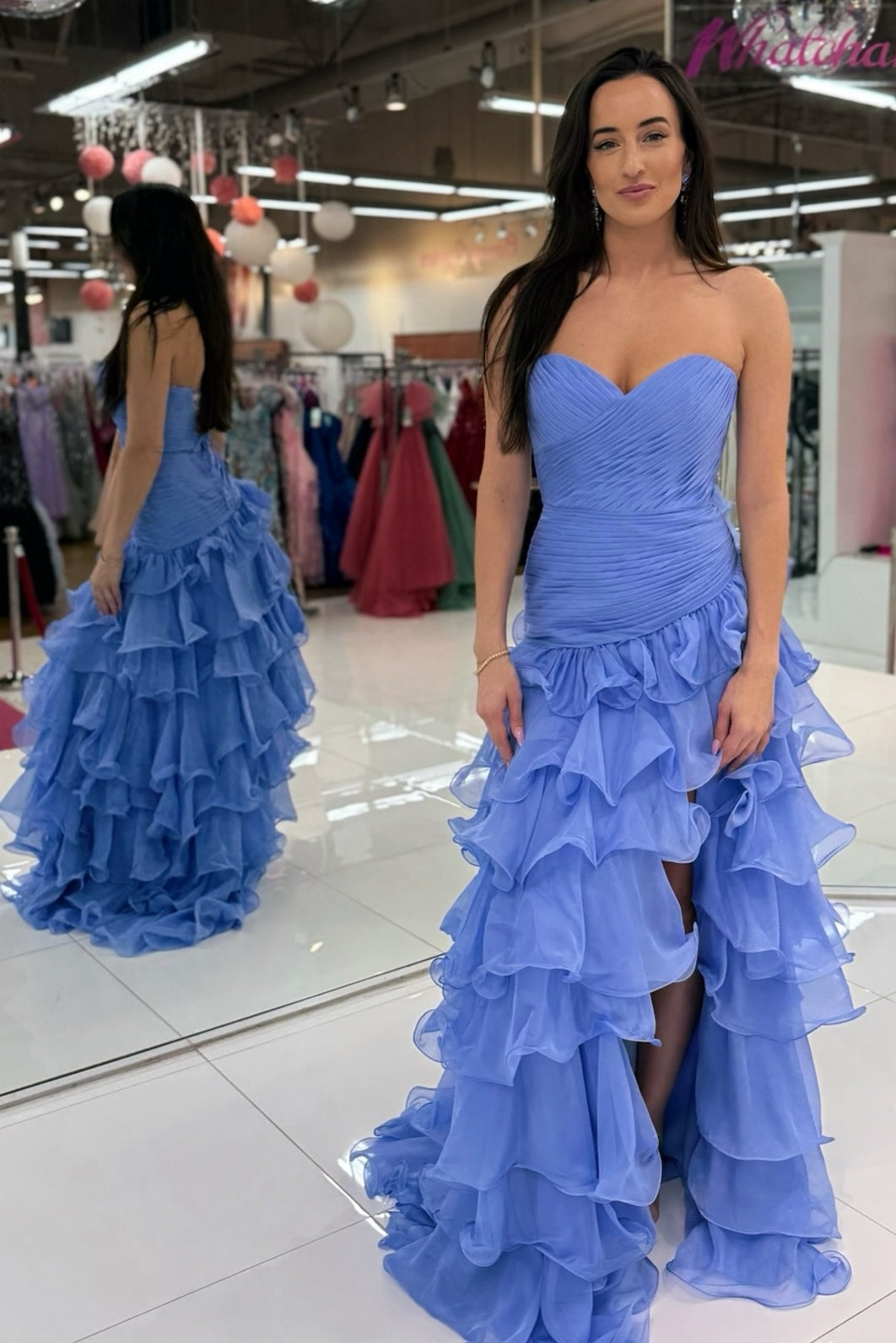 Beautiful Mermaid Sweetheart Blue Long Prom Dress with Ruffles