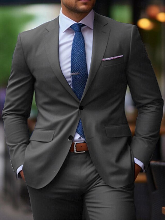 Men's Tailored Fit Single Breasted Two-buttons 2 Pieces Wedding Suits Gray