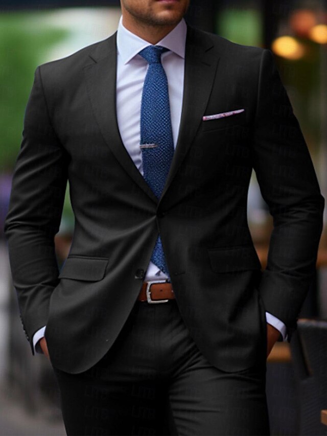Men's Tailored Fit Single Breasted Two-buttons 2 Pieces Wedding Suits Black