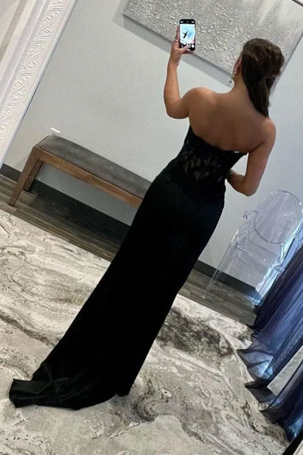 Black Chic Mermaid Prom Dress with Sweetheart Design Long Satin Skirt and Slit