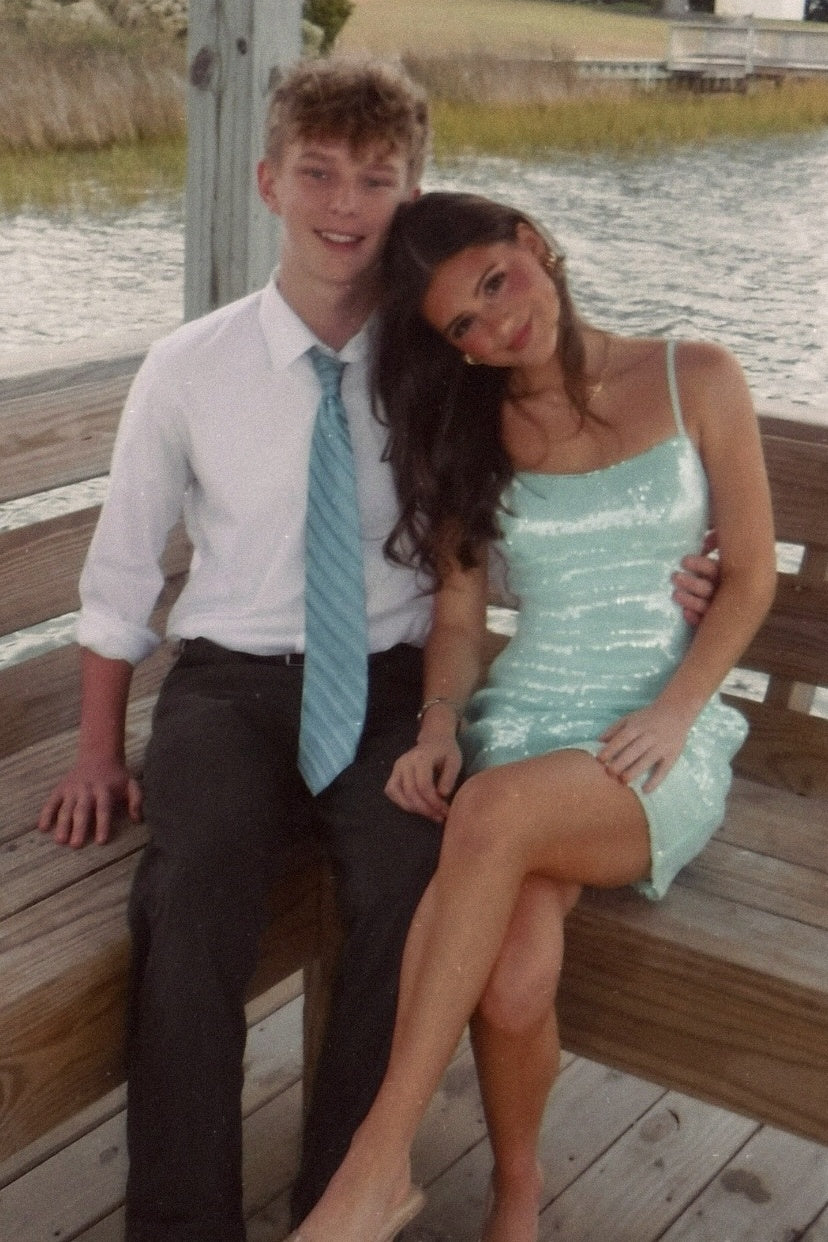 Bling A Line Spaghetti Straps Mint Green Sequins Short Homecoming Dress