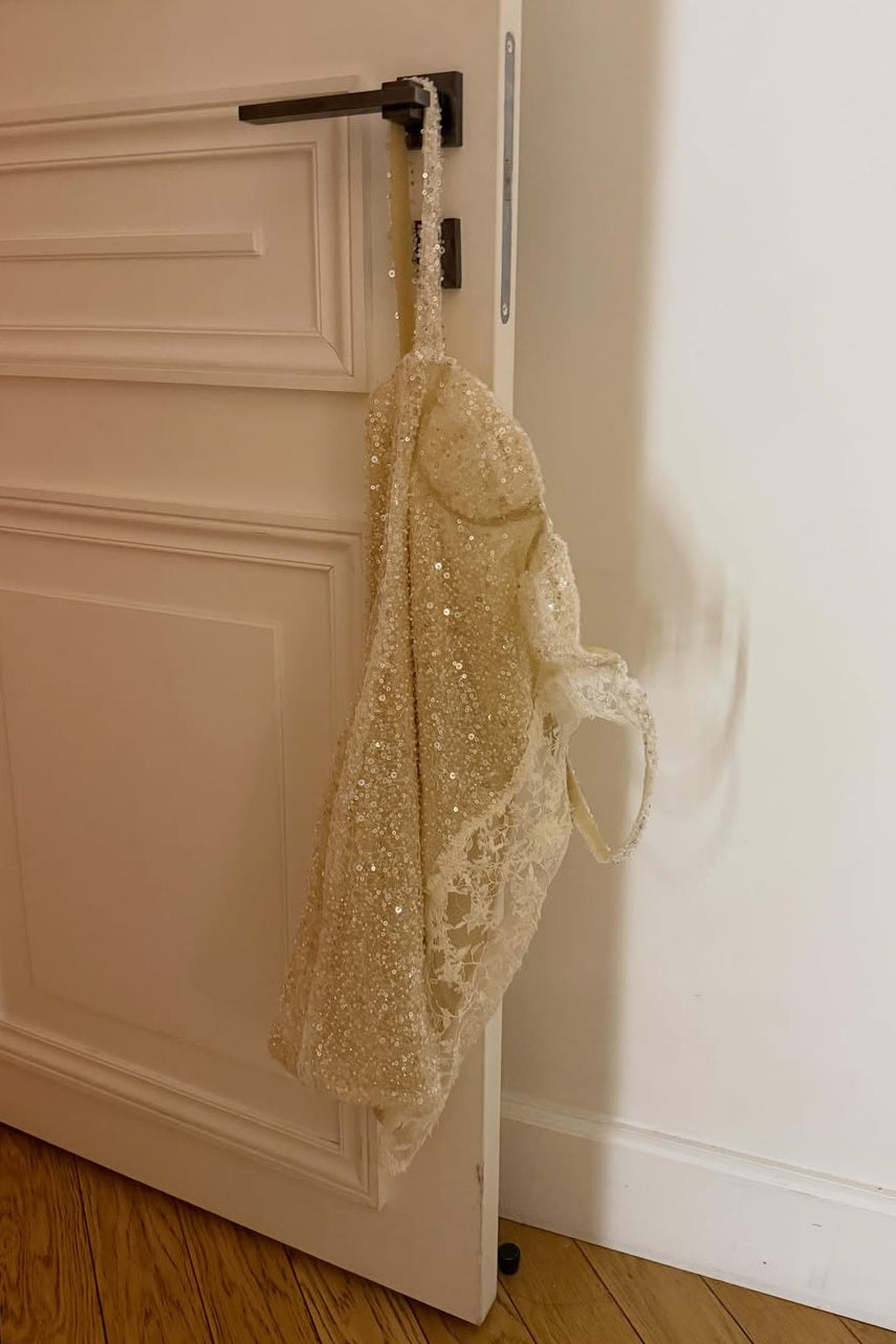 Bling Sheath Spaghetti Straps Ivory Sequins Short Homecoming Dress with Lace