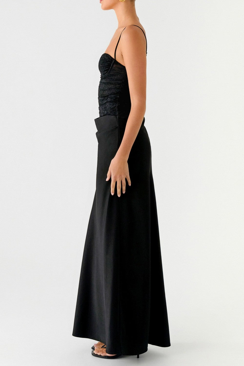 Blush Pink Lace Corset Satin Prom Dress with Draped Waist Detail