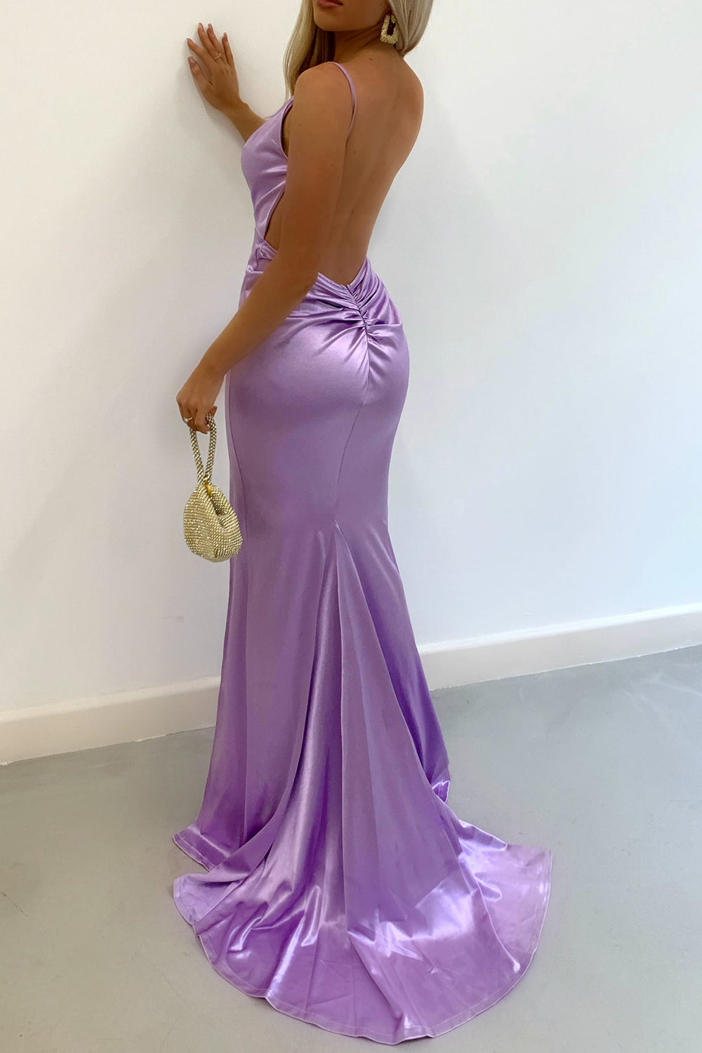 Burgundy Satin Spaghetti Strap Mermaid Prom Dress with Open Back