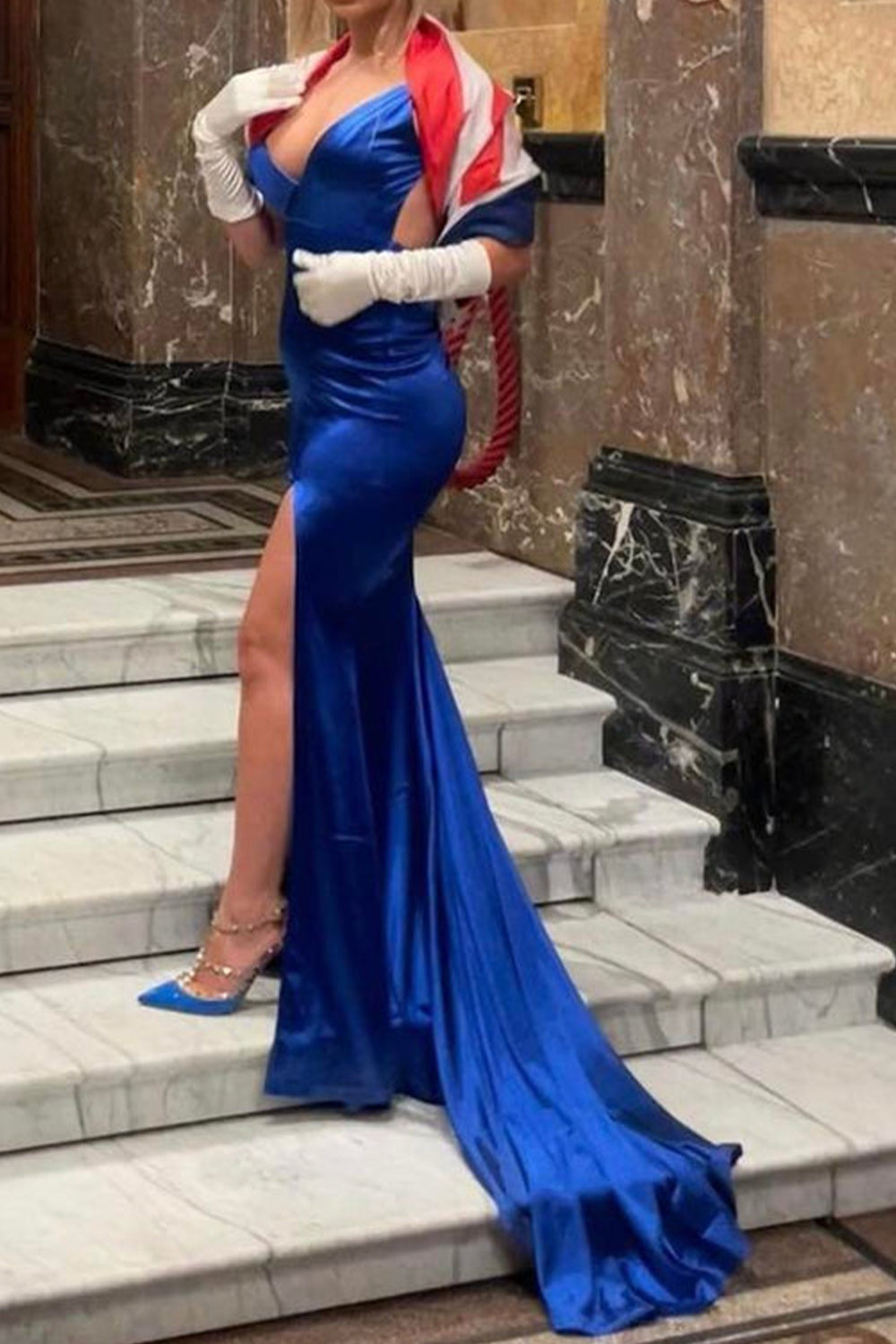 Burgundy Satin Spaghetti Strap Mermaid Prom Dress with Open Back