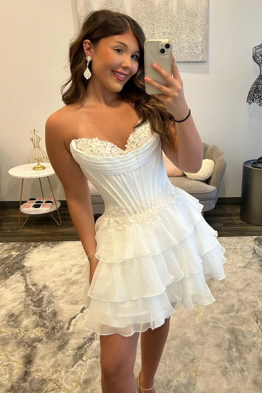 Charming Corset Homecoming Dress with Lace Detail and Flowy Ruffle Skirt