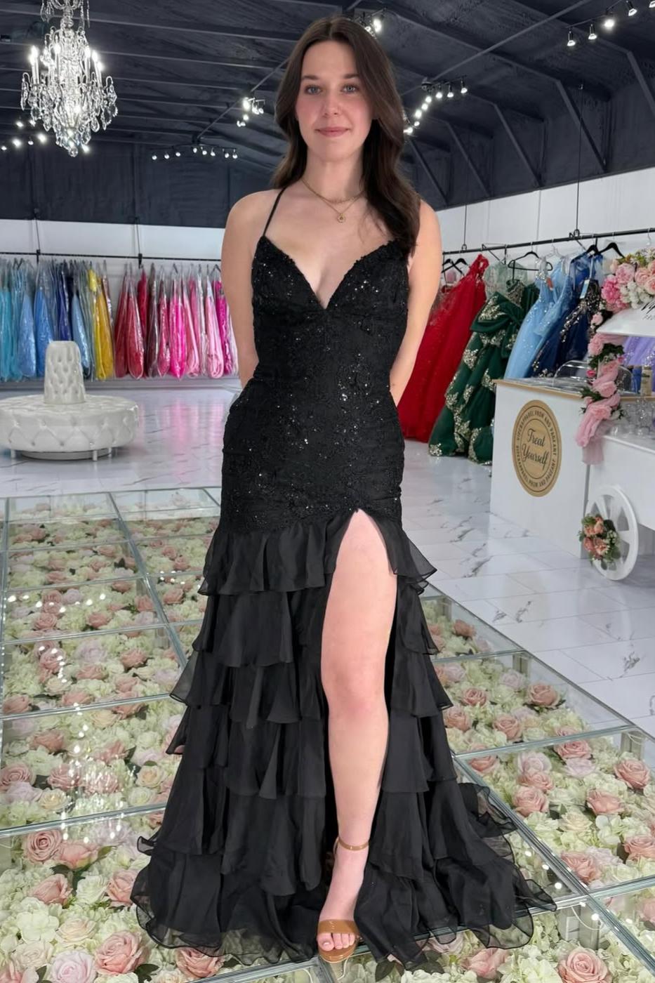 Charming Lilac Mermaid Spaghetti Straps Lace Up Long Prom Dress with Ruffle Skirt