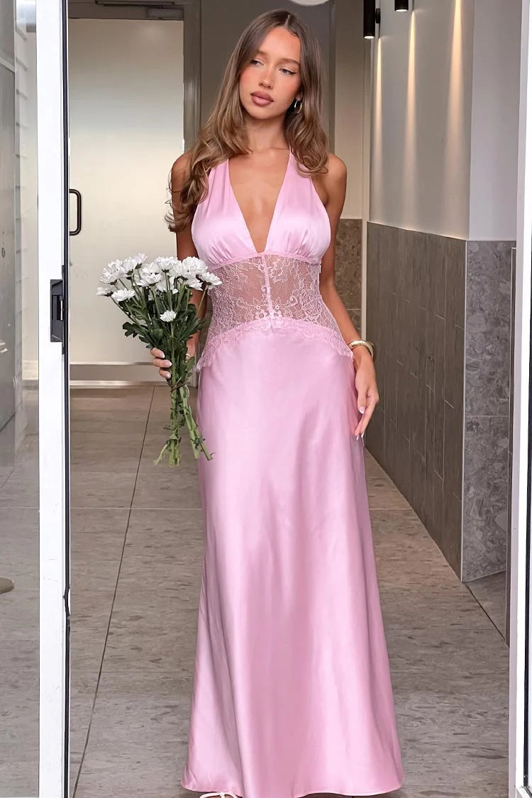 Charming Mermaid Deep V Neck Light Blue Long Prom Dress with Lace