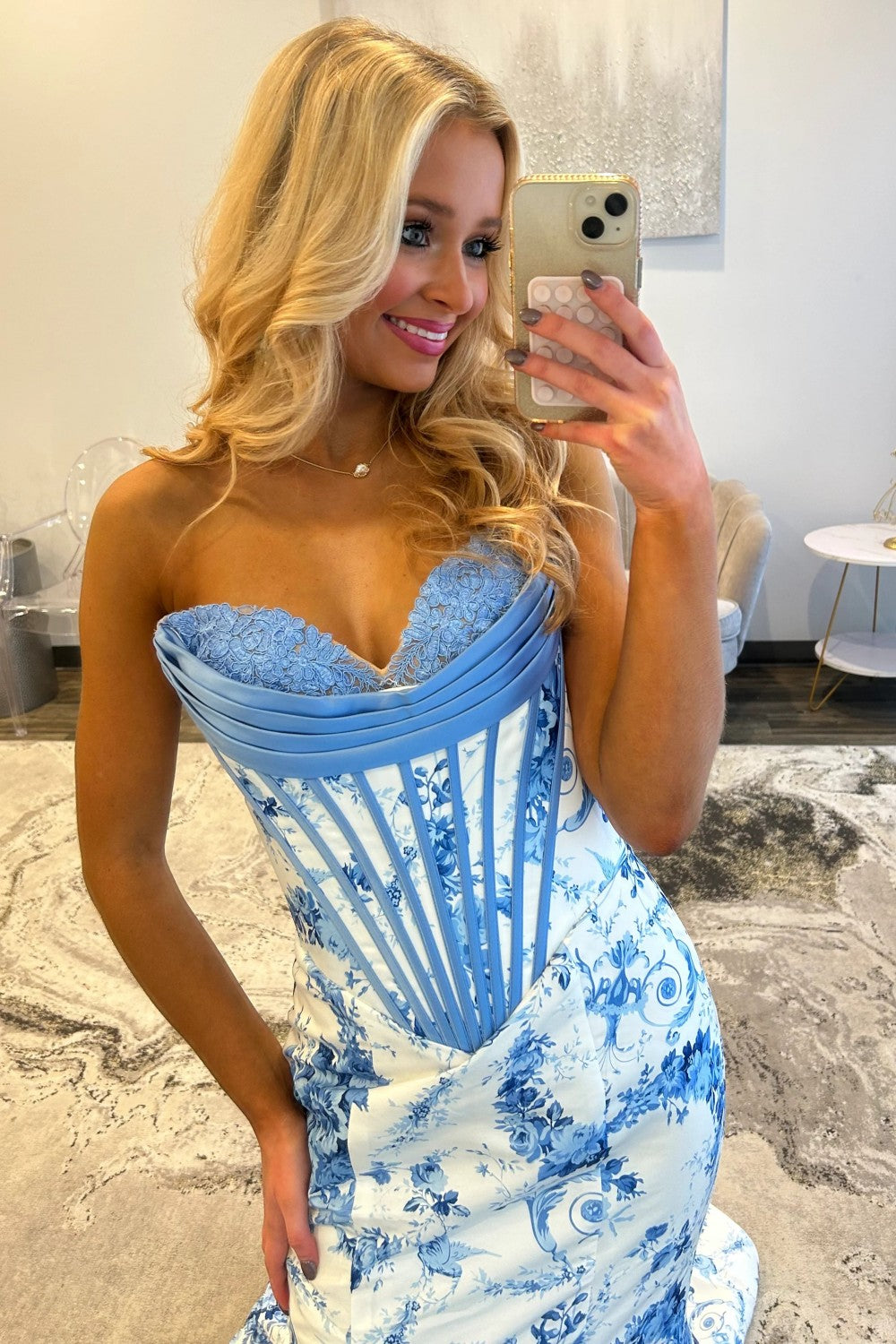Charming Mermaid Sweetheart Blue Corset Prom Dress with Appliques