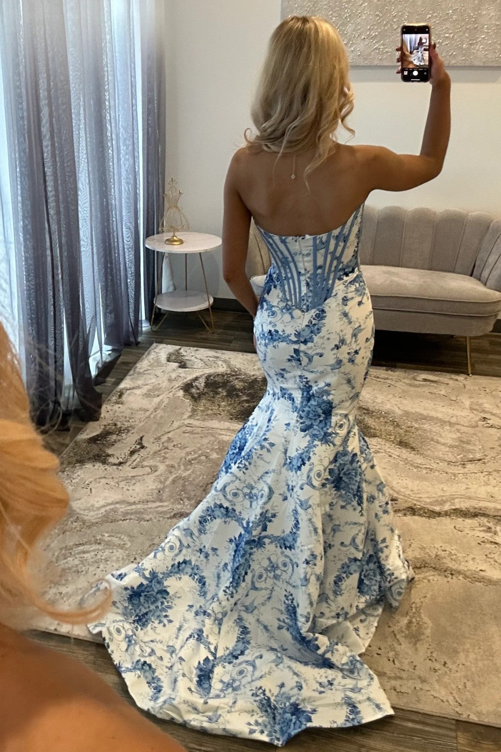 Charming Mermaid Sweetheart Blue Corset Prom Dress with Appliques
