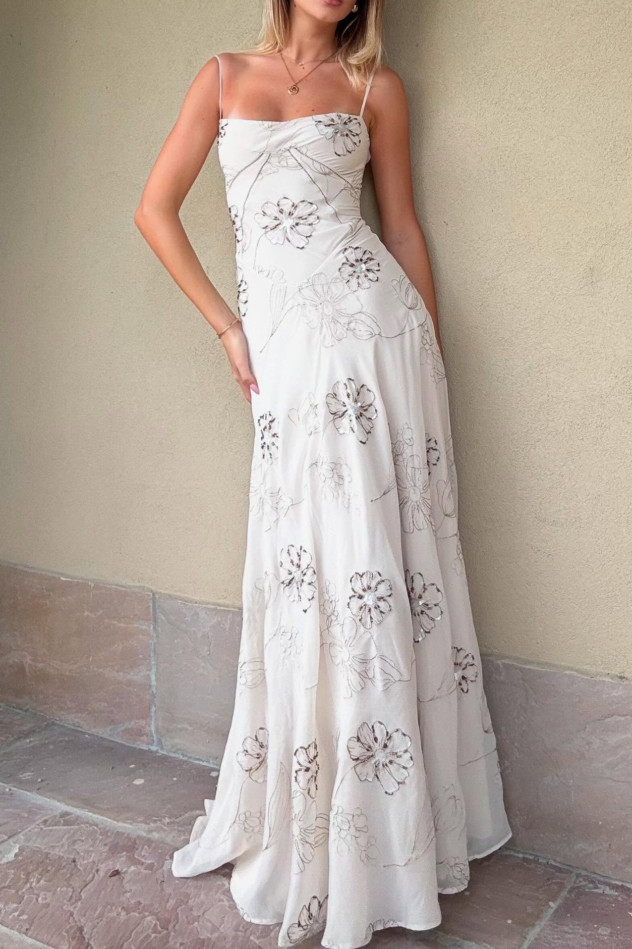 Charming A Line Spaghetti Straps White Long Prom Dress with Beading