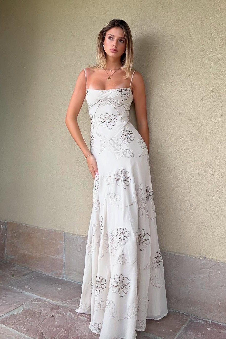 Charming A Line Spaghetti Straps White Long Prom Dress with Beading