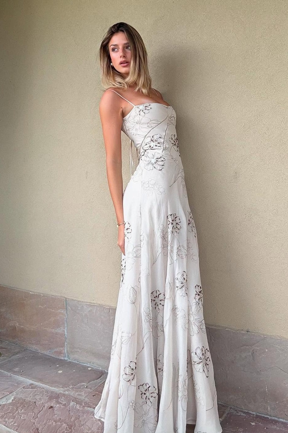 Charming A Line Spaghetti Straps White Long Prom Dress with Beading