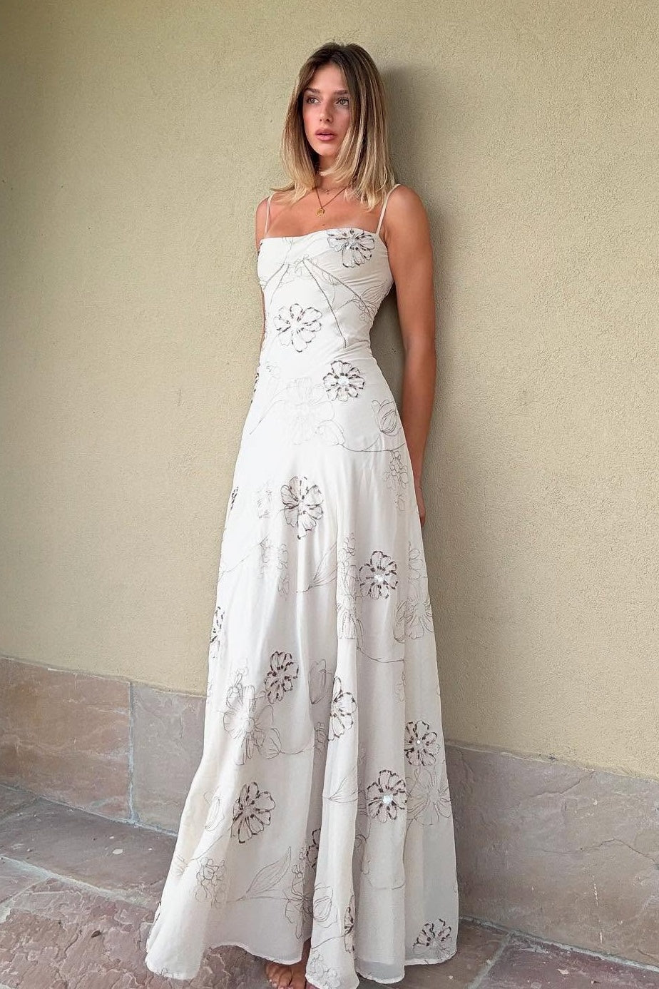 Charming A Line Spaghetti Straps White Long Prom Dress with Beading