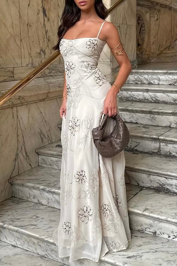 Charming A Line Spaghetti Straps White Long Prom Dress with Beading
