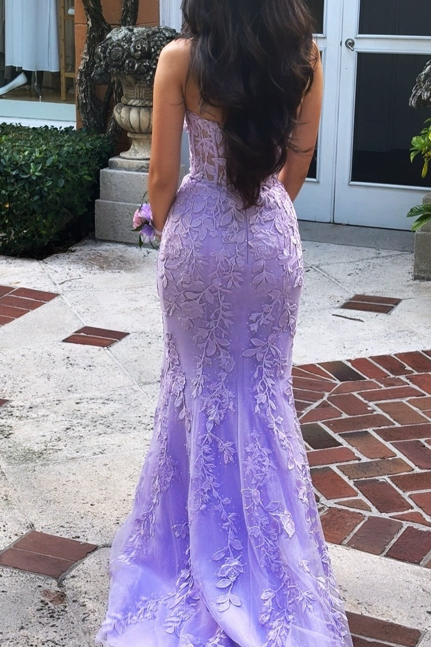 Charming Mermaid Sweetheart Lilac Long Prom Dress with Appliques