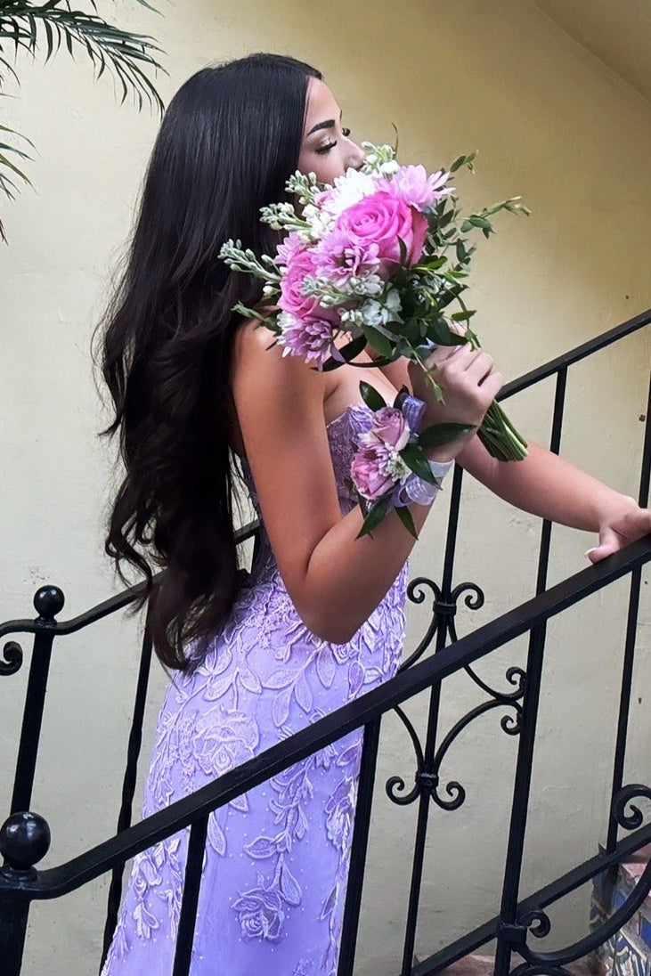 Charming Mermaid Sweetheart Lilac Long Prom Dress with Appliques