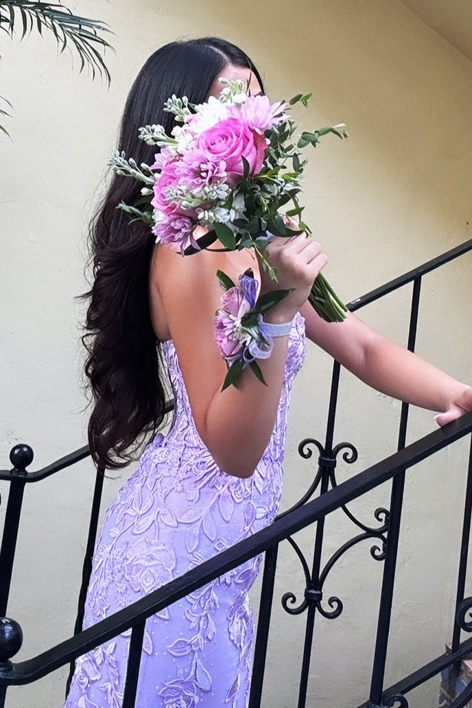 Charming Mermaid Sweetheart Lilac Long Prom Dress with Appliques