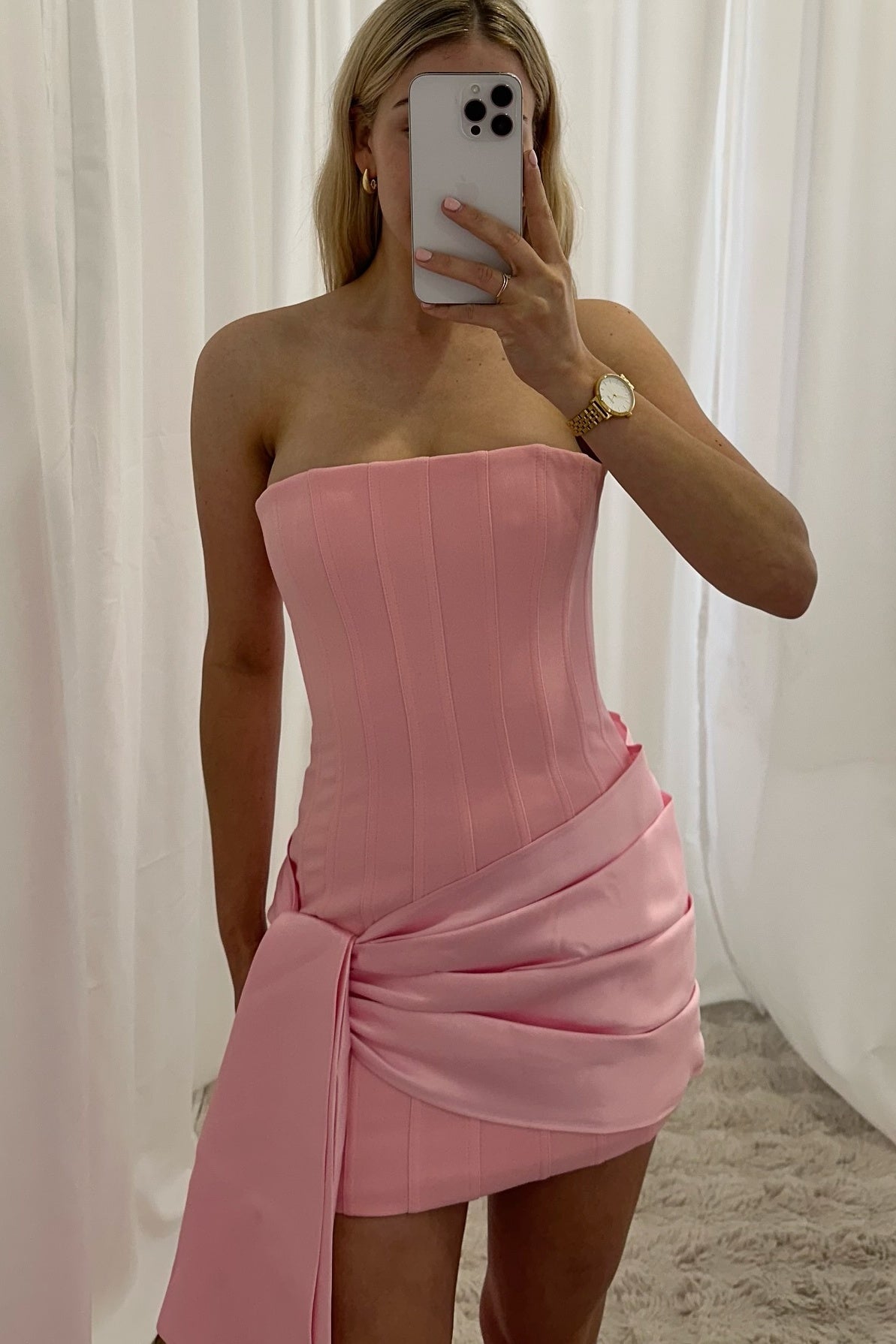 Charming Sheath Strapless Pink Corset Homecoming Dress with Ruched