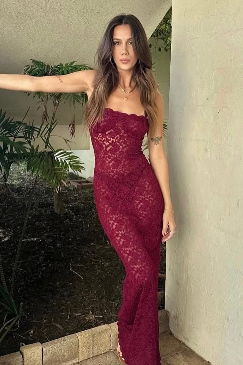 Chic Mermaid Spaghetti Straps Black Lace Long Party Dress