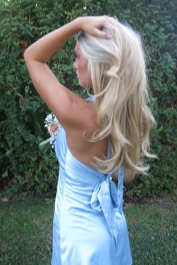 Chic A Line Halter Neck Light Blue Short Homecoming Dress with Open Back