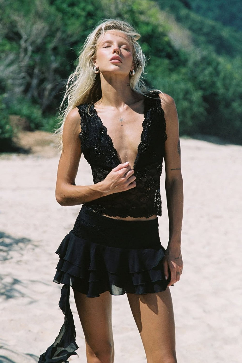 Chic Lace Deep V Neck Mini Homecoming Dress with Sheer Bodice
