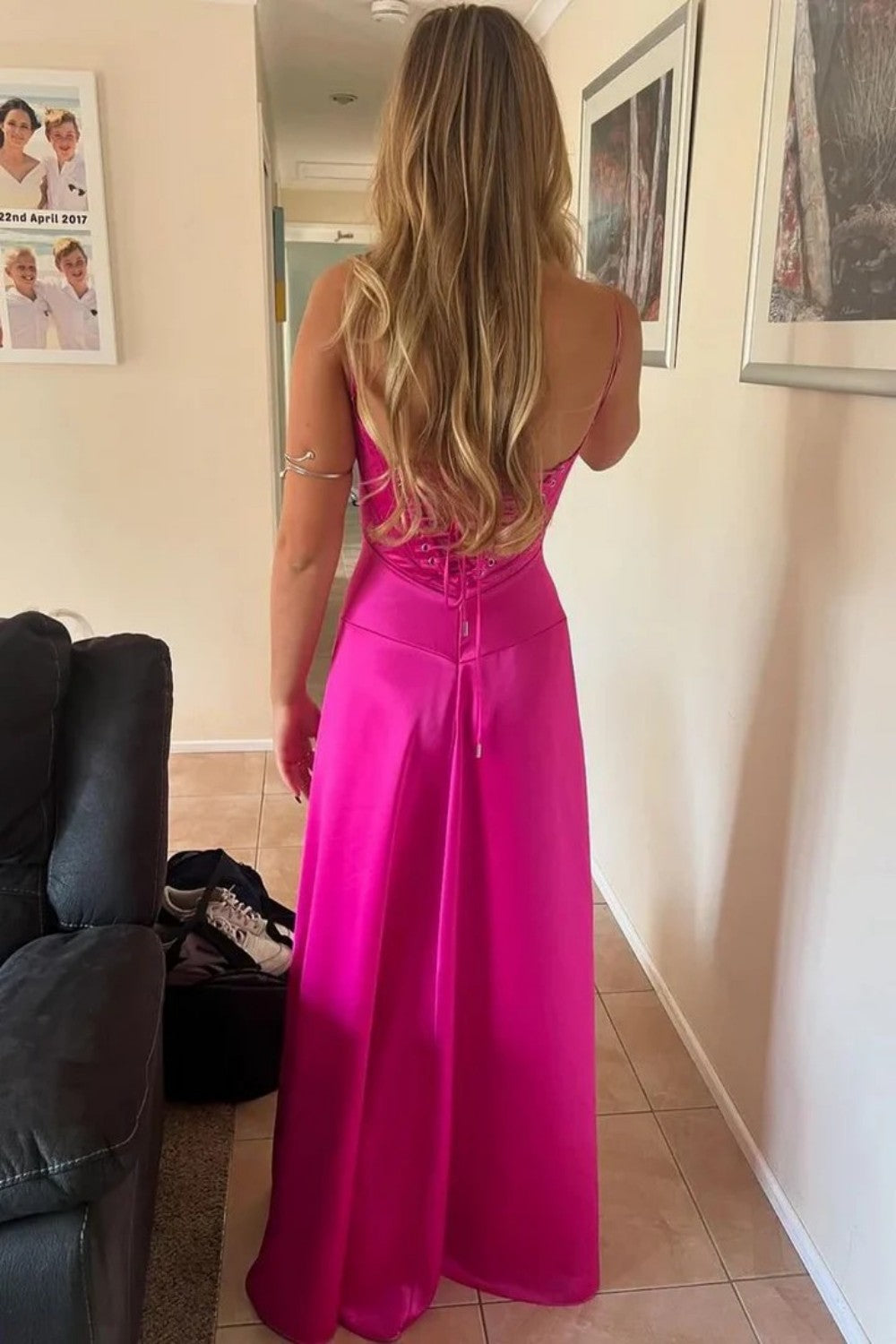 Chic Lavender Spaghetti Straps Lace Up Structured Bodice Evening Dress