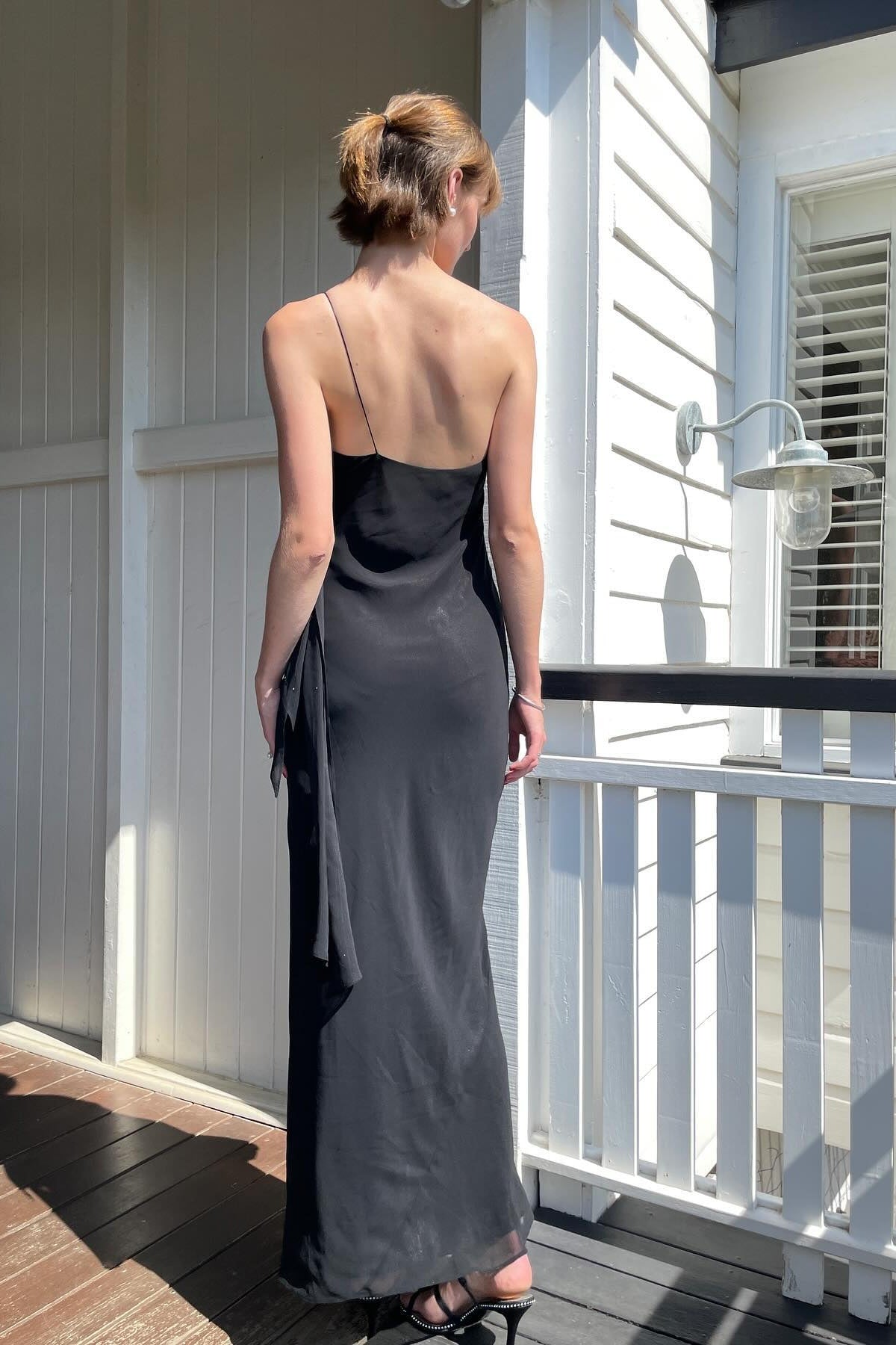 Chic Sheath One Shoulder Black Floor Length Party Dress with Ruffles