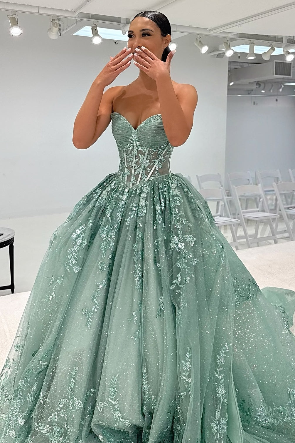 Classic A Line Sweetheart Mint Green Long Prom Dress with Appliques