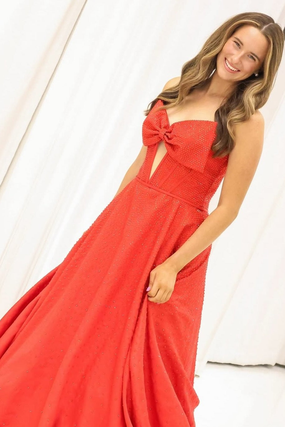 Classic A Line Sweetheart Red Corset Prom Dress with Keyhole Beading