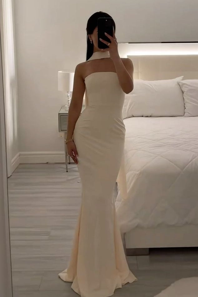 Classic Mermaid Strapless Yellow Long Prom Dress with Scarf