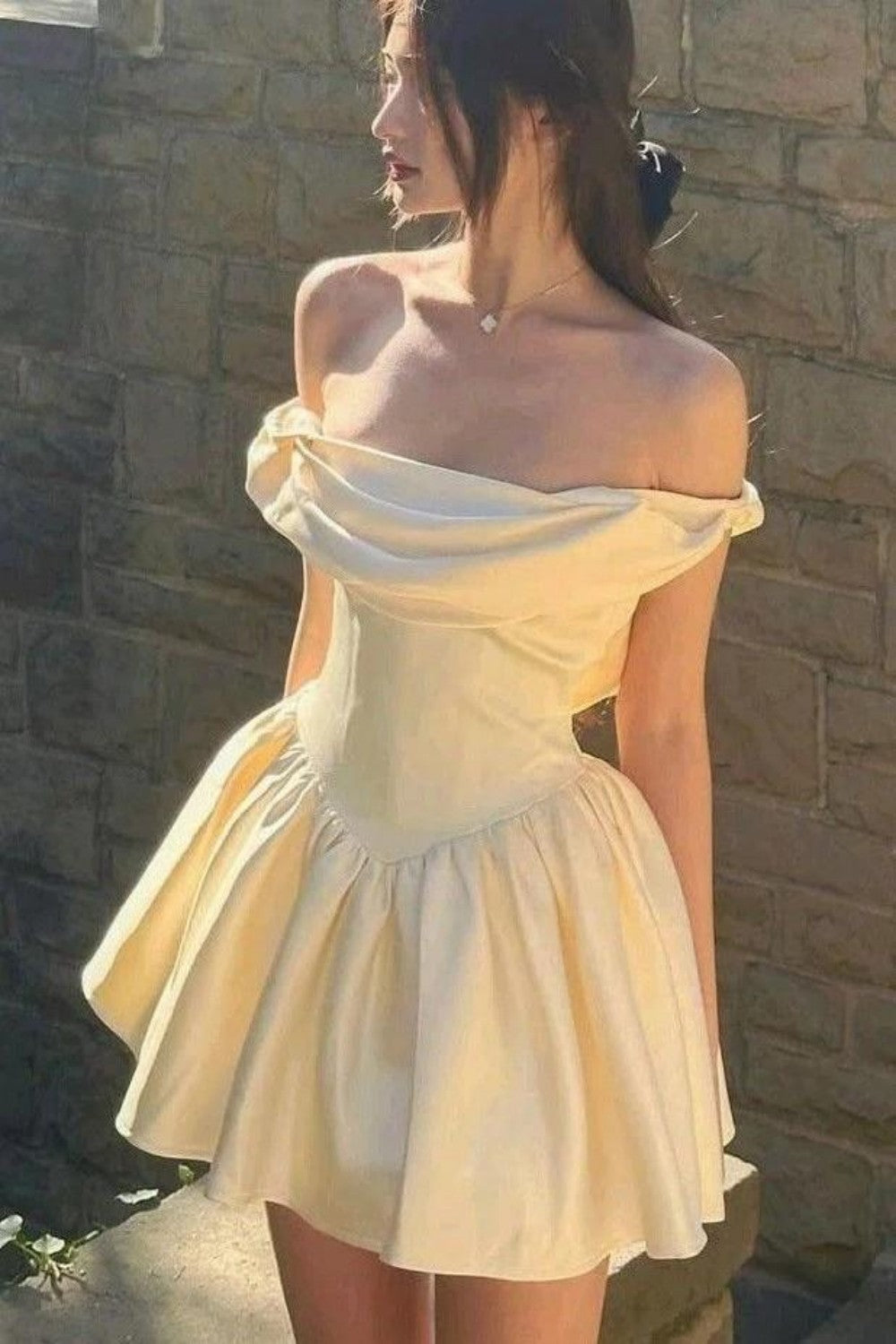 Classic Off Shoulder A-Line Corset Bodice Mini Homecoming Dress