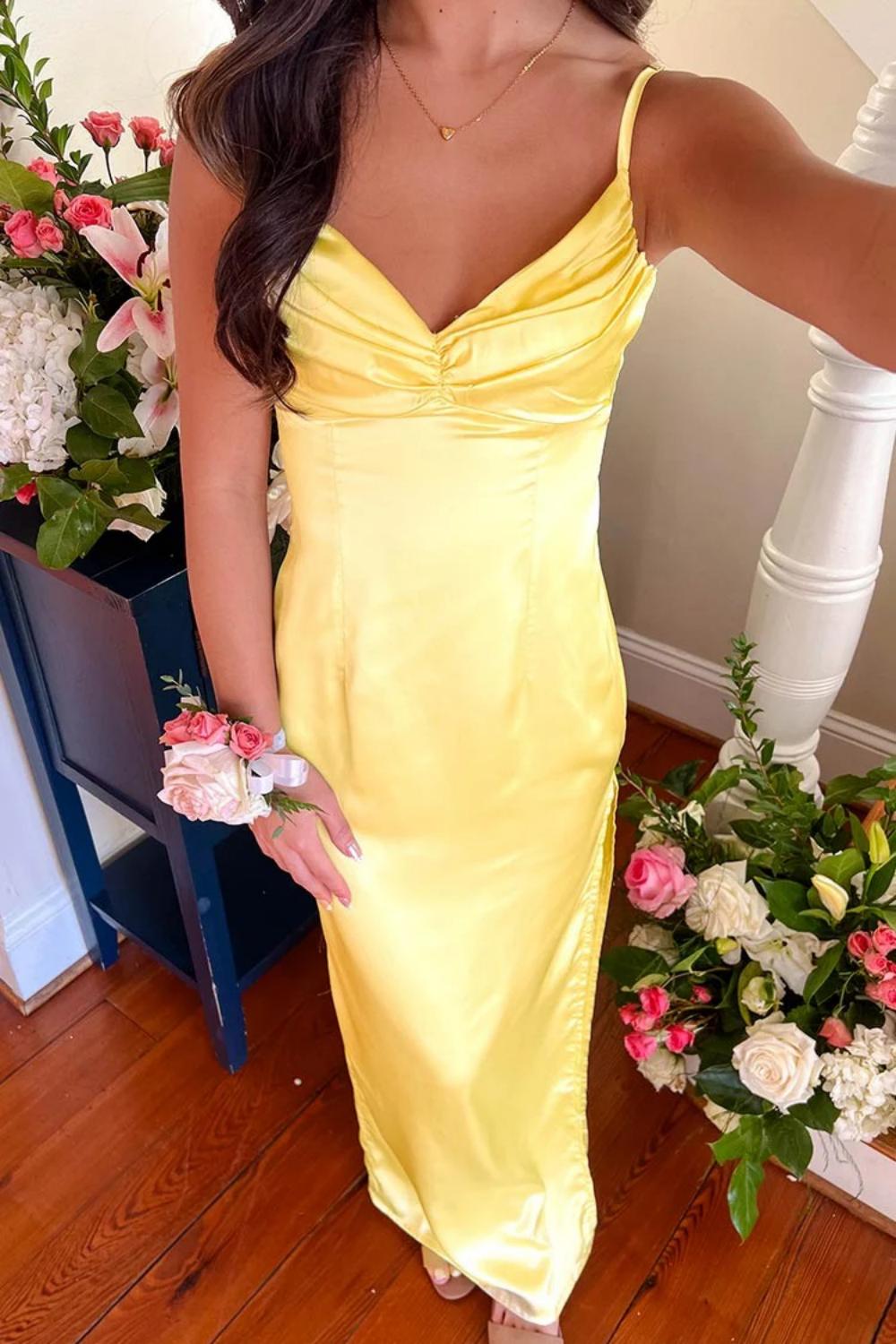 Classic Sheath Spaghetti Straps Candy Pink Long Prom Dress with Ruched