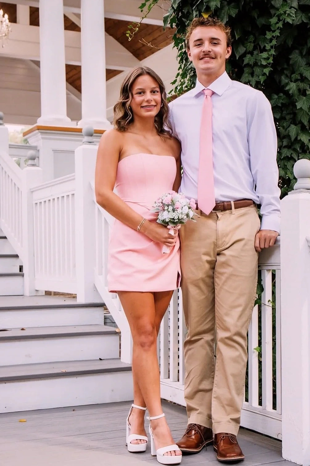 Classic Sheath Strapless Pink Corset Homecoming Dress with Ruched