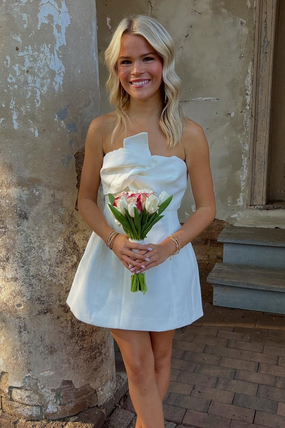 Cute A Line Strapless Light Pink Short Homecoming Dress with Ruched