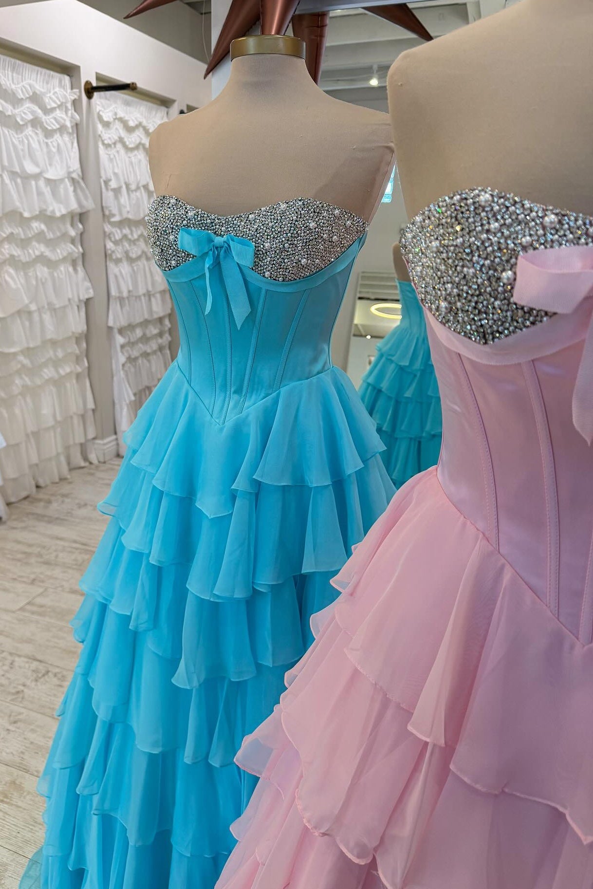 Cute A Line Sweetheart Pink Corset Prom Dress with Beading Ruffles